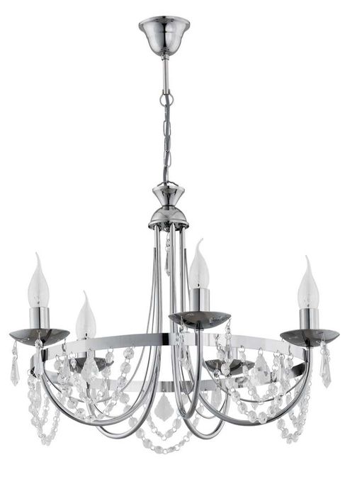 Lampa klasyk wisząca srebrna 5 punktowa żyrandol z kryształkami chrom