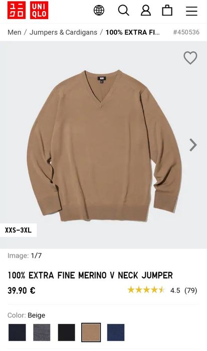UNIQLO extra fine merino XL męski czekoladowy sweter z wełną