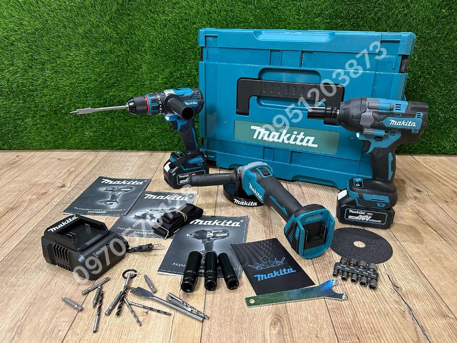 Makita 3в1 Набор Болгарка DGA504 Шуруповерт DHP485 Гайковерт DTW850BL