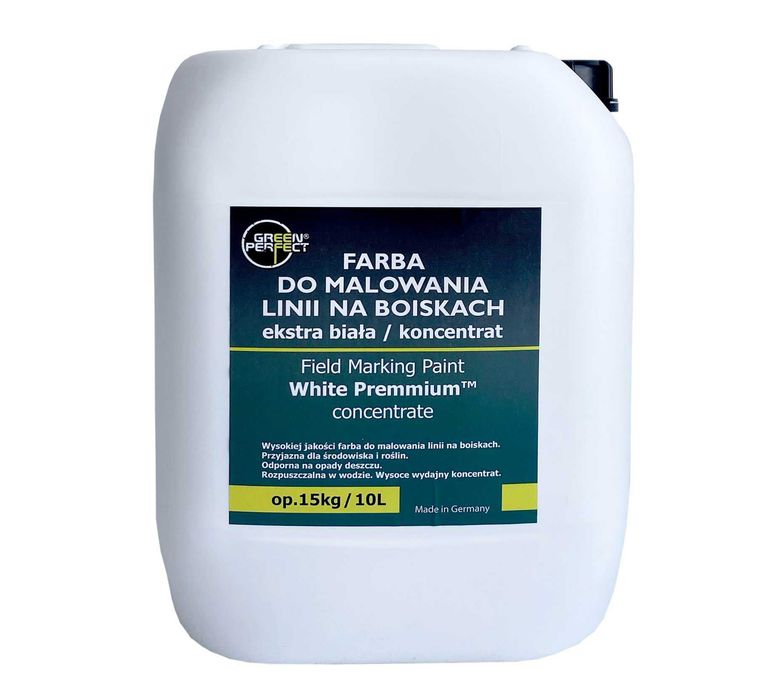 Farba do malowania wyznaczania znakowania linii boiskowych, na boiskach SUPER BIEL koncentrat 15 kg Ekstra wydajność