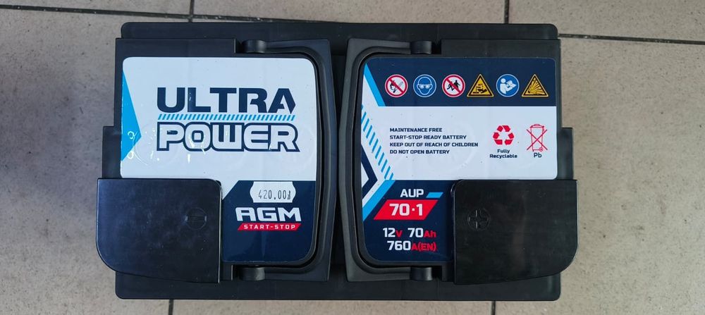 AKUMULATOR ULTRA POWER 12V 70Ah 760A AGM START STOP AUP-70-1 NOWY