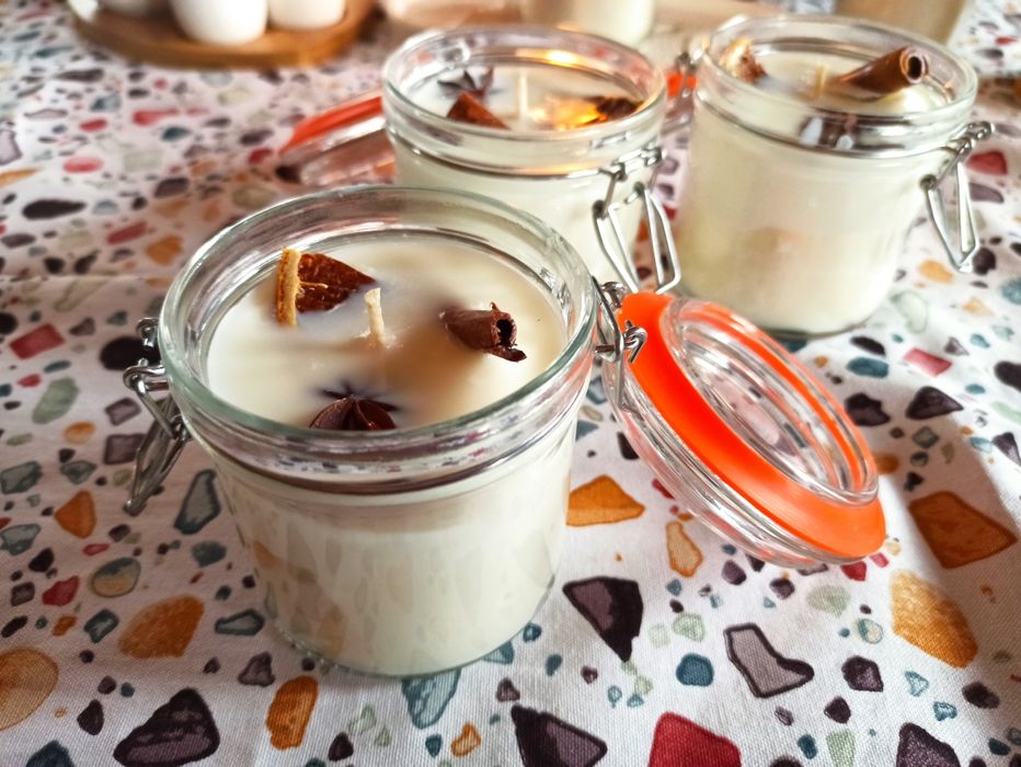 Przepiękna świeca z wosku sojowego. Cynamon. Handmade