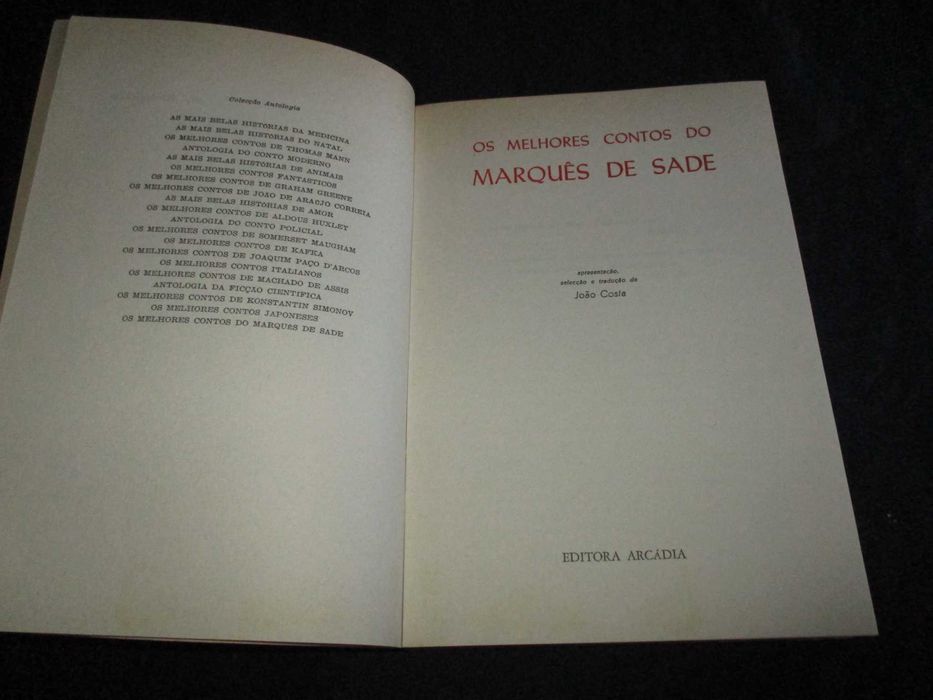 Livro Os melhores contos de Marquês de Sade Antologia Arcádia