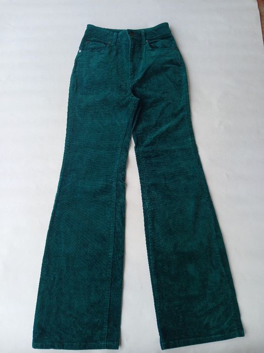 Штани джинси велюрові в рубчик на дівчинку XS смарагдові Bootcut Палаццо