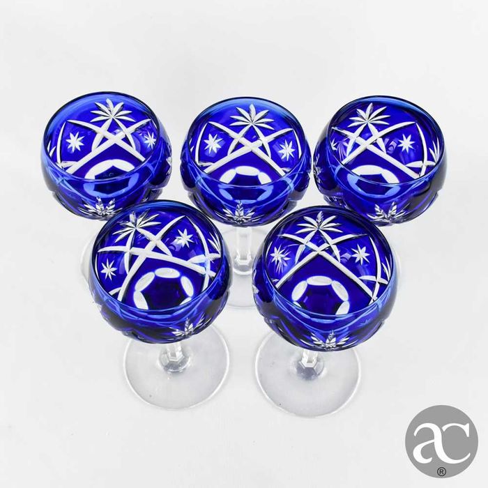 Conjunto de 5 Copos / Taças em Cristal Doublé, Cristal da Bohemia