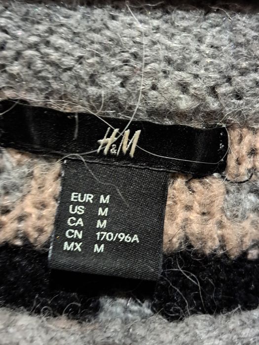 sweter z alpaką 52 54 H&M szary z ozdobnym wzorem