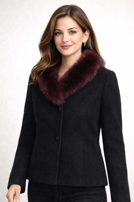 Casaco com gola de Pêlo de Vison Natural – Reine Schur-Wolle, modelo Velisch – Elegância Suprema, Portes Grátis com seguro