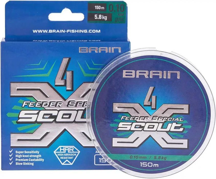 Шнур Brain Scout 4X 150m(camo) и Brain Storm 8X 150m(green,lime,pink)