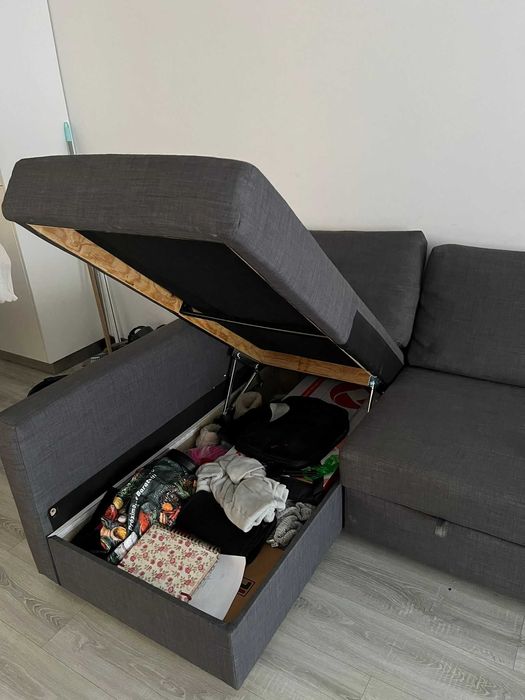 Sofá-cama IKEA de canto c/arrumação, Skiftebo cinz esc. FRIHETEN