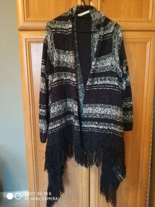 Kardigan przód asymetryczny elegancki modny ciepły miękki wygodny L/XL