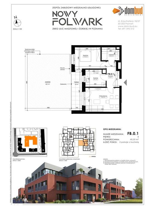 2-pokojowe mieszkanie 45m2 + ogródek