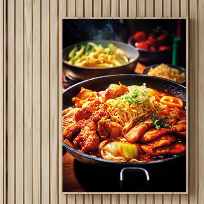 plakat reklamowy danie makaron z kurczakiem do baru i restauracji