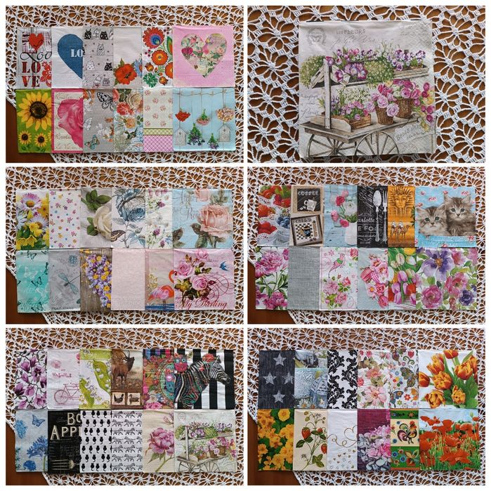 180 sztuk serwetek papierowych do decoupage. Różne wzory