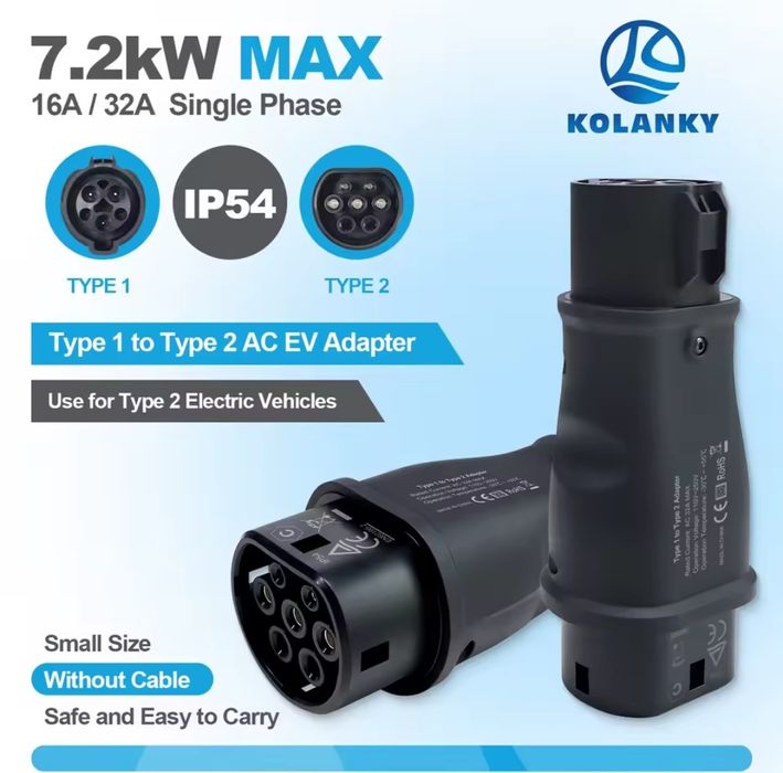 ЯКІСТЬ‼️Перехідник Type 2 - Type 1 7kw адаптер авто з США тайп 1 тайп2