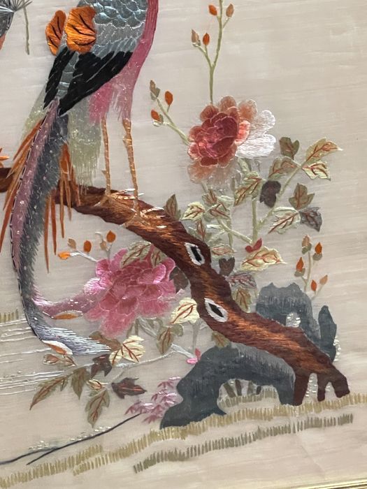 Quadro Bordado antigo em seda, Chinês oriental