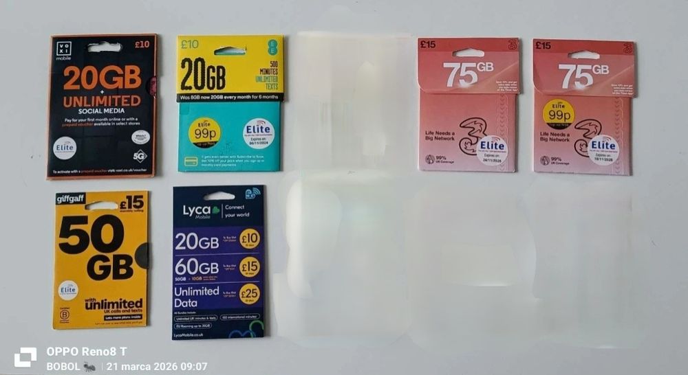 Sprzedam Angielskie karty SIM różne sieci