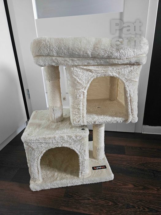 Drapak dla kota kompaktowy 67 cm beżowy domek słupek legowisko