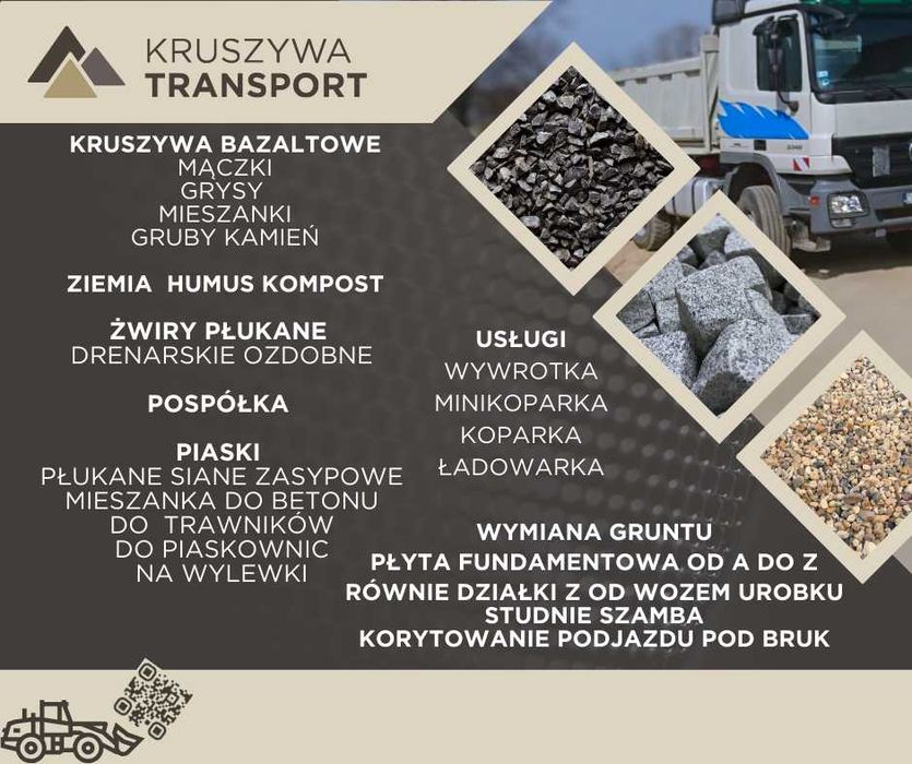 Usługi koparka, mini koparka, ładowarka transport wywrotka