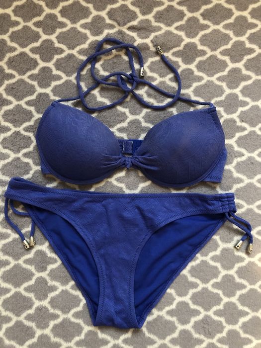 Bikini strój kąpielowy dwuczęściowy niebieski wiązany  S L