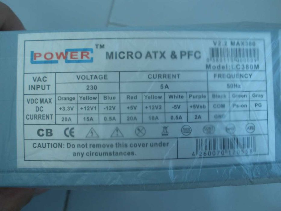 Fonte de Alimentação PSU LC Power 380W MicroATX - NOVA!