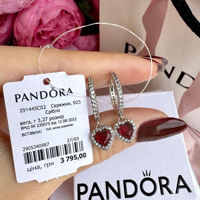 Сережки Pandora Пандора Серьги Pandora оригінал нові срібло кільця