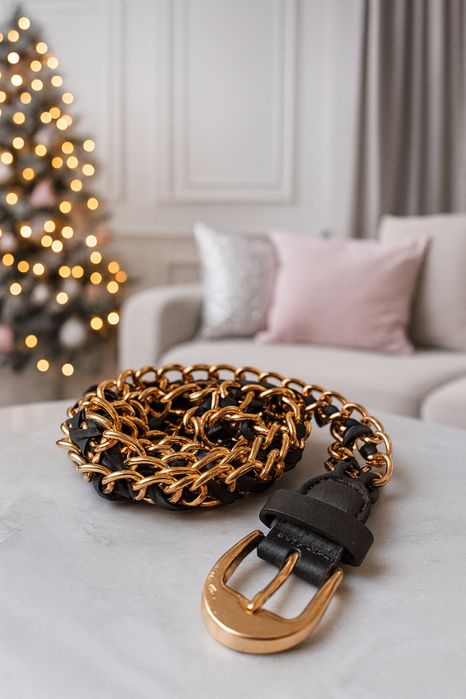 Pasek do spodni, łańcuszkowy pasek do sukienki, złoto granatowy