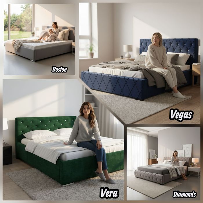 Łóżka tapicerowane z pojemnikiem na pościel stelaż metalowy