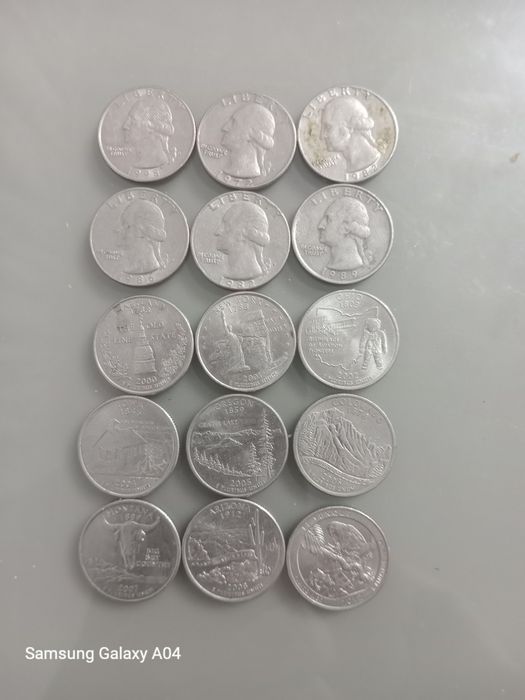 Двадцать пять центов сша,квотер доллар набор 15 шт.