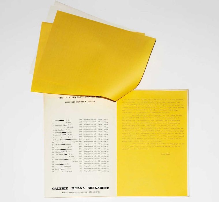 Andy Warhol Dossier Nº 2357 Thirteen Most Wanted Men 1967 Exposição