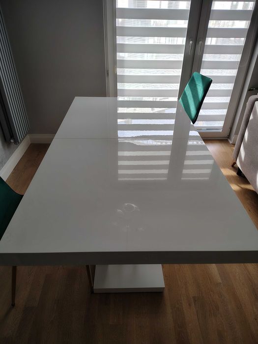 Stół rozkładany Hubertus XENON LUX 160-256 cm | Biały Super Połysk
