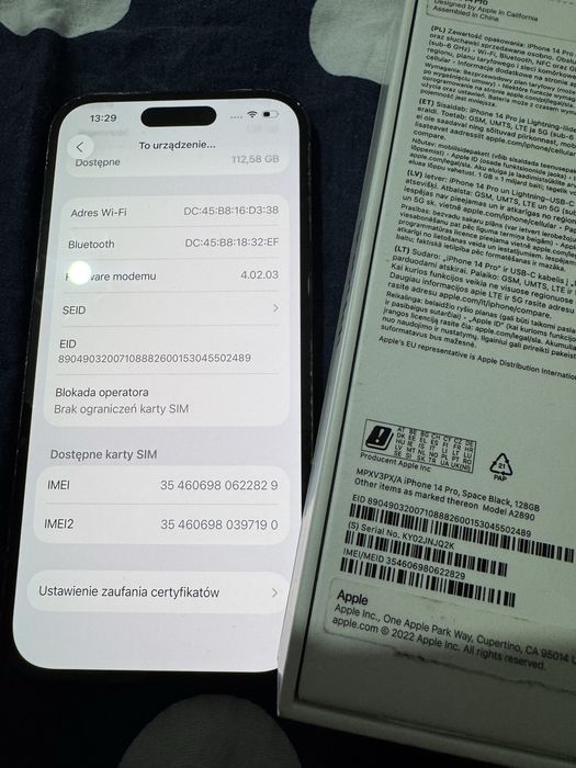 Apple Iphone 14 Pro 128GB GWARANCJA Space Black 100% kondycji baterii