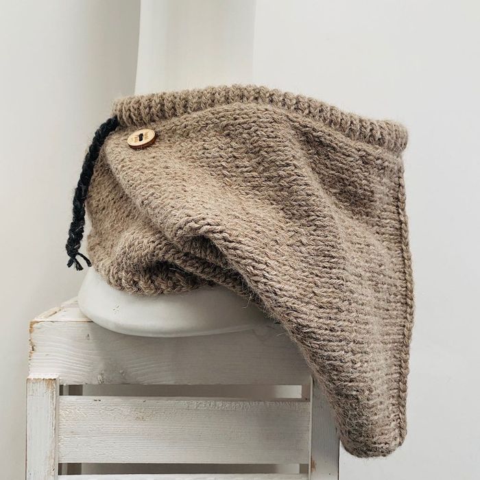 Balaclava kominiarka kaptur czapka 100% alpaka ręczna robota taupe