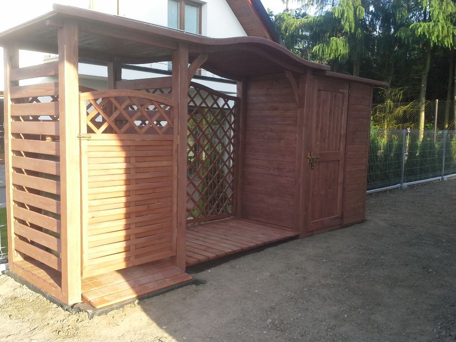 Zadaszenie na kosz 1 x 1,1m + drewutnia 2 x 1,1m z dach fala + domek