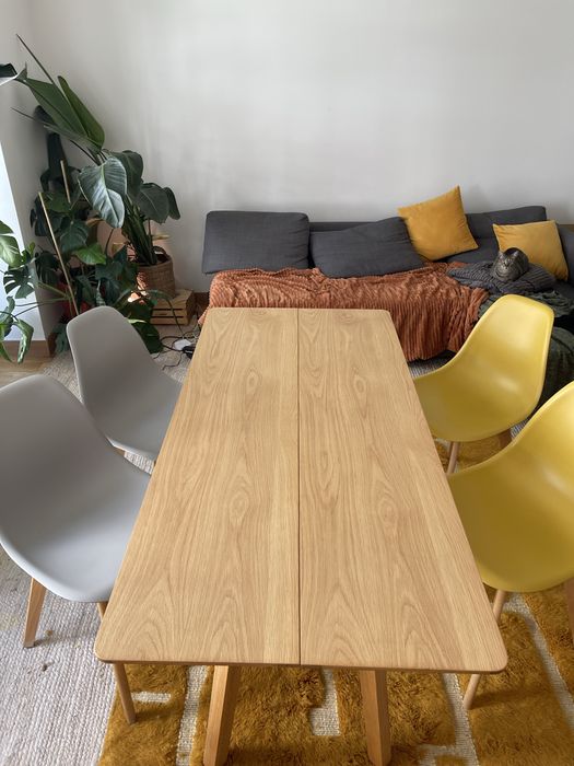 Mesa de jantar dobrável + 4 cadeiras | Madeira | Design nórdico