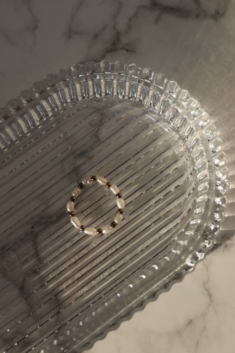 Pierścionek perły naturalne i hematyt