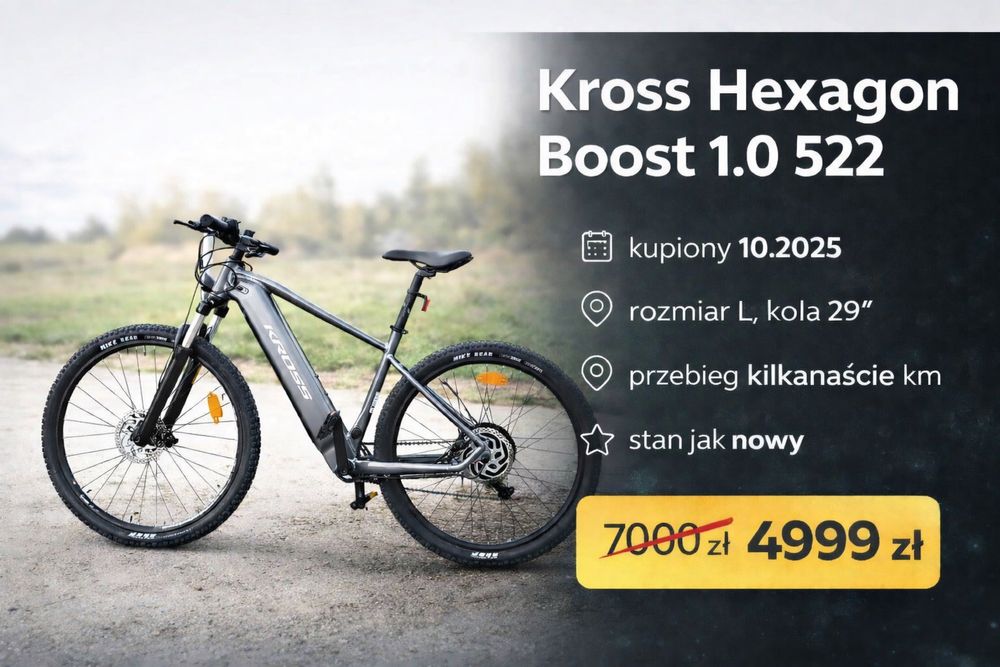 Kross Hexagon Boost 1.0 522 L 29 – e-bike jak nowy, 10.2025