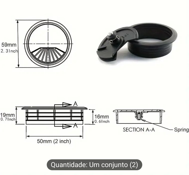 2 passa fios / cabos preto

Cor preto

Emcaixe 50mm diametro