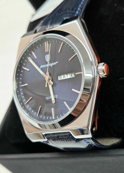 Relógio Masculino POEDAGAR – Azul – Quartz – Data e Dia – Bracelete em Pele – Novo