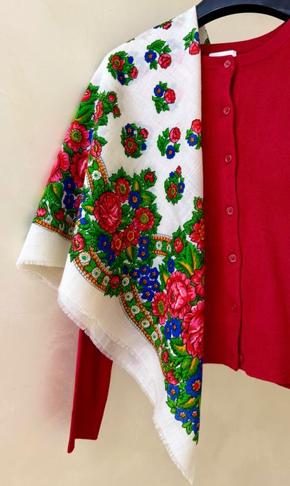 Українська хустка в квіти з вовни вінтажна велика шерстяной платок