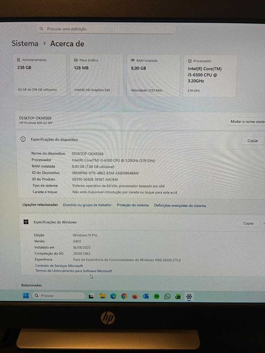 HP Desktop Completo Intel Core I5 6500 3.20