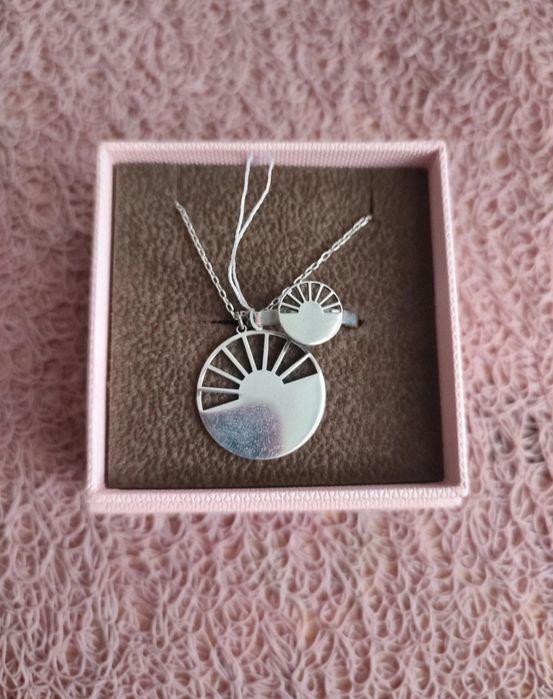 W. Kruk nowy komplet srebrny pierścionek łańcuszek zawieszka