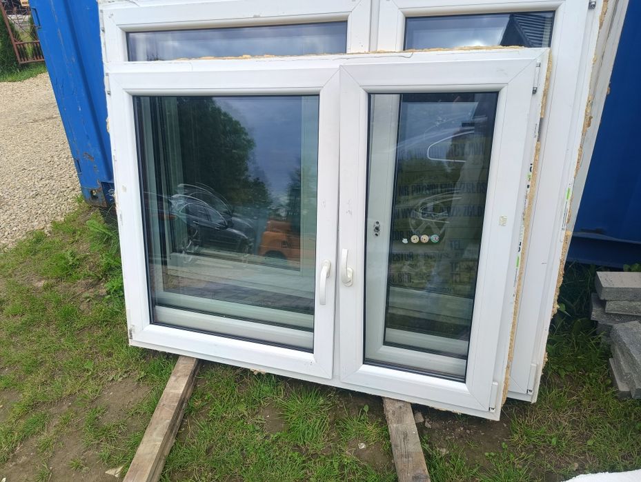 Okno 148x114 orzech plastikowe rozwierno uchylne dwukwaterowe