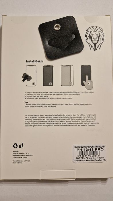 Hartowane szkło Tel Protect 10X Privacy Titanium Iphone 13/13 Pro/16e