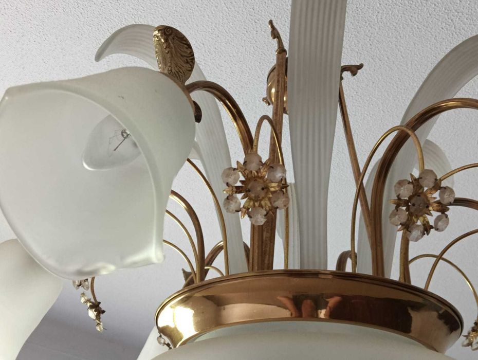 Candeeiro Vintage em Latão e Vidro Fosco