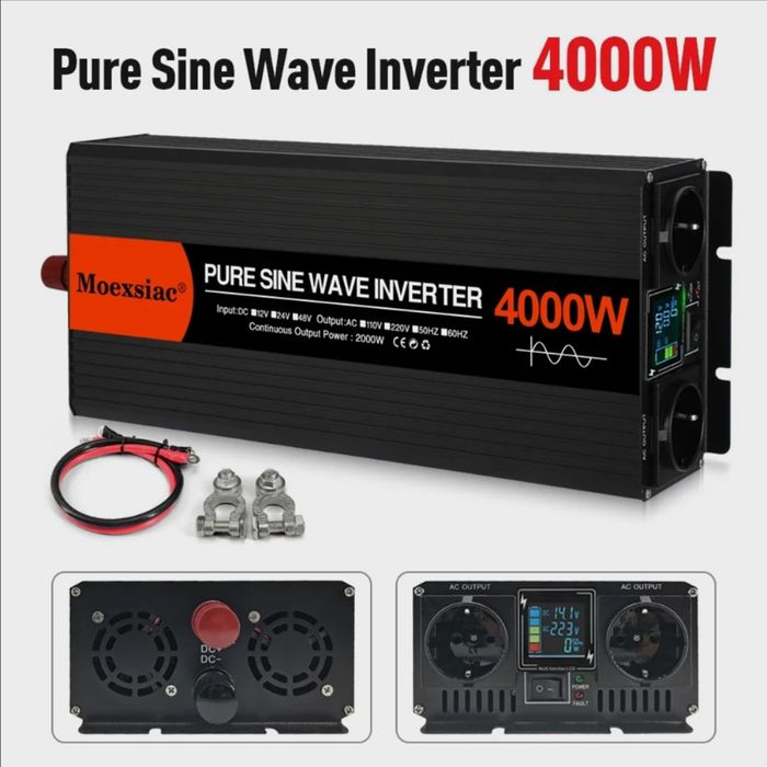 Інвертор EAFC, Moexsiac 4000W 12-220V, Output waveform: Pure sine wave