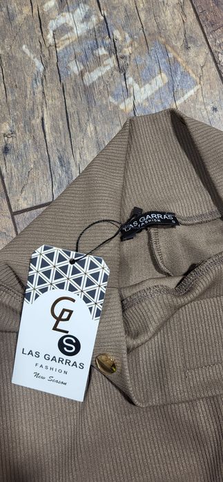 2 pary legginsy prążek beżowe brązowe ptaszki premium S