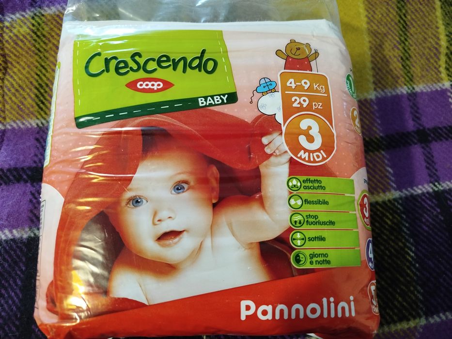 Памперсы, подгузники 4-9 кг, 29 штук.
