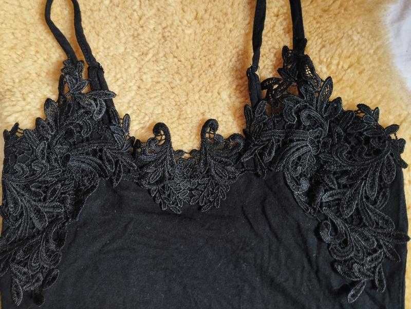 Miss selfridge вискозный боди, боди-майка, черный аппликация-кружево