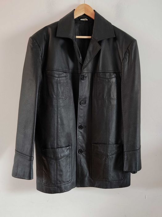 Męska kurtka skórzana typu Safari / Marynarka – 100% Skóra naturalna – Vintage XL