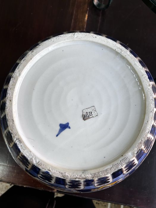 Vaso Decorativo em Cerâmica Pintado à Mão + Suporte em Ferro